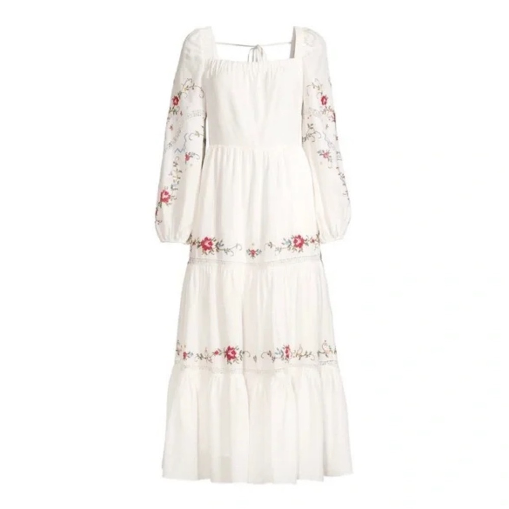 Kobi Halperin Emmy Embroidered Midi Dress Size XL White Floral Embroidery Boho - Picture 4 of 13